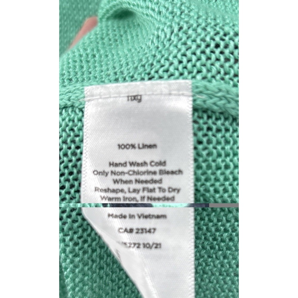 Talbots Sweater Womens M Green Black V Neck 100% Linen Knit Pullover Coastal - Picture 6 of 10